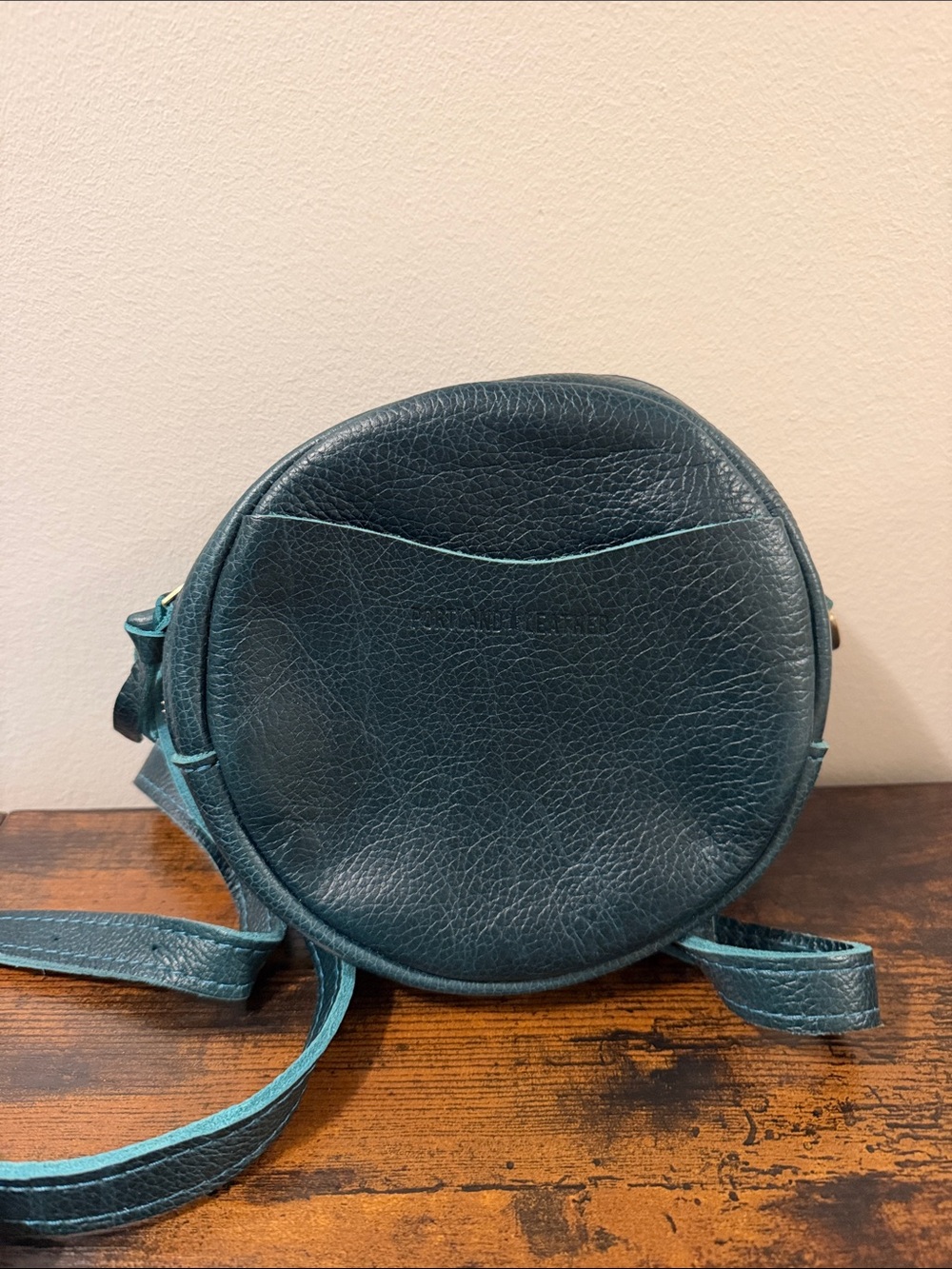 Teal Round Leather Crossbody Bag - Unbranded